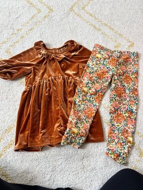 Bonnie Jean Rust Velvet Tunic & Floral Leggings Set